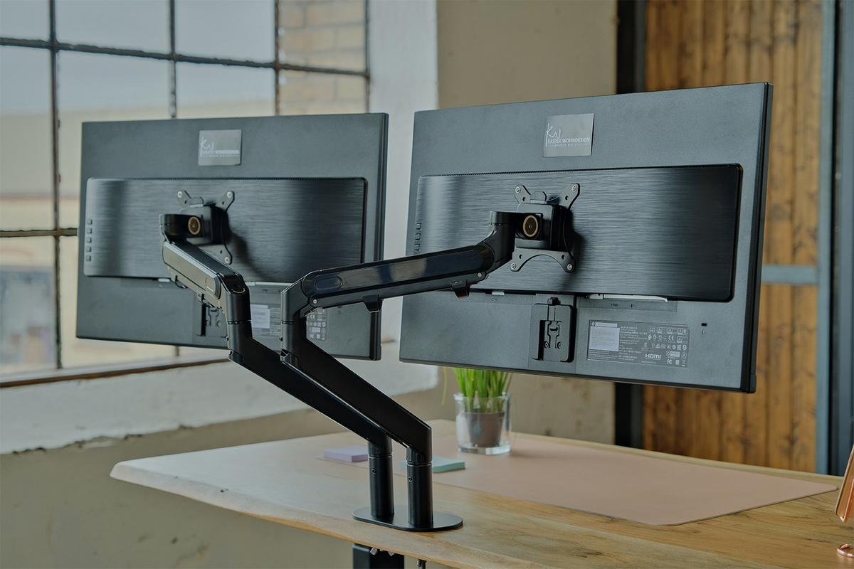 SCHREIBTISCH MIT MONITORHALTERUNG LORA elektrisch höhenverstellbar Holz Akazie - Zwetschgeholzfarben/Schwarz, Holz (90/180/72cm) - KAWOLA