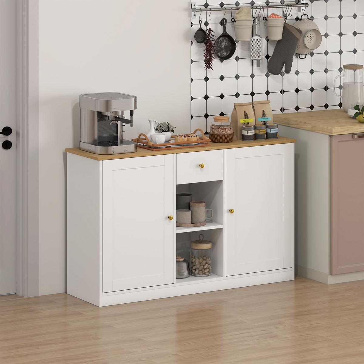 SIDEBOARD Aufbewahrungsschrank mit Schublade, 2 Türen, 2 Offenen Ablagen Weiß - Weiß, Holzwerkstoff (35/75.2/120cm) - HOMCOM