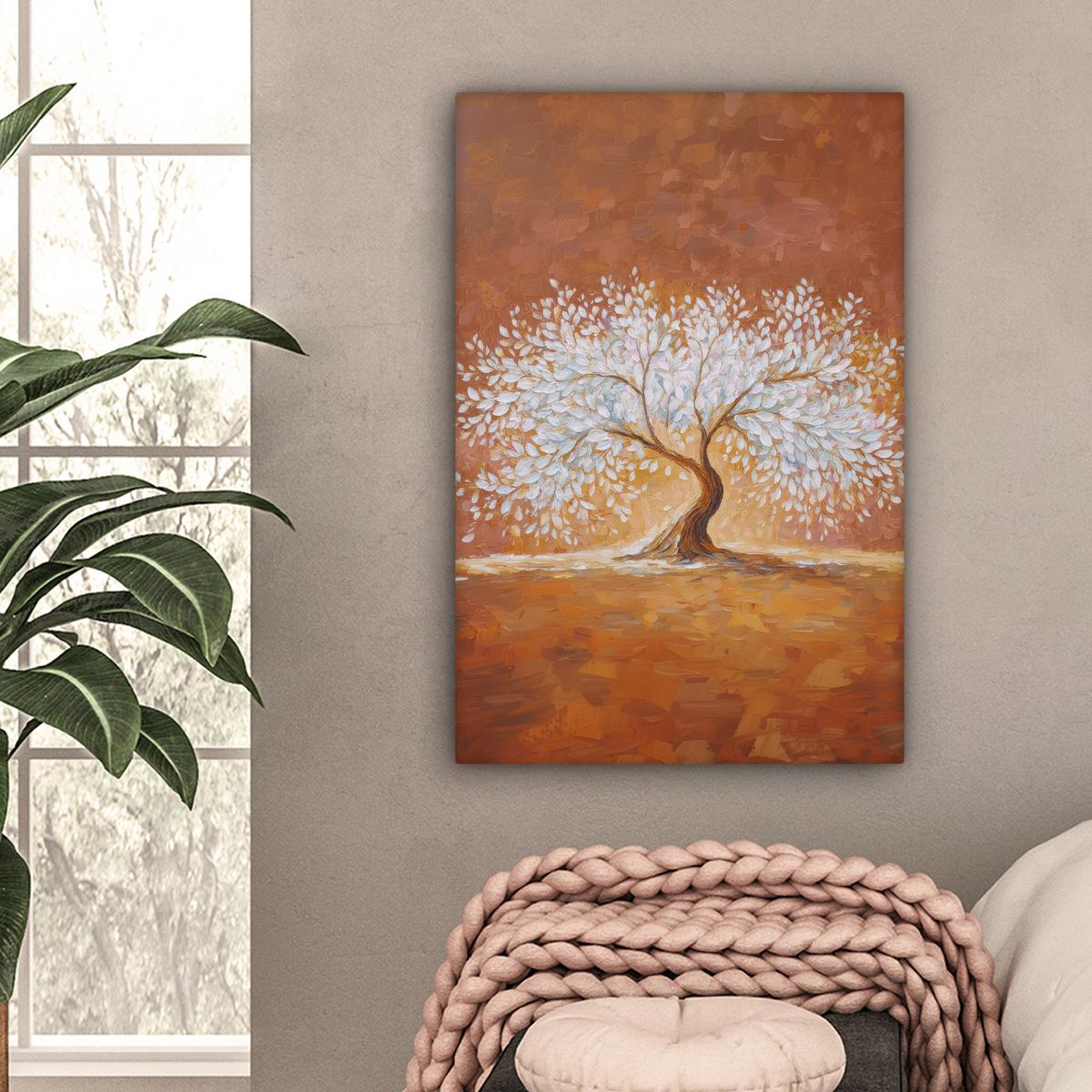 LEINWANDBILD Abstrakt - Baum - Weiß - Blätter Wanddeko 40x60 cm - Braun, Textil (40/60cm) - MuchoWow