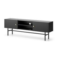 LOWBOARD Dinley 2T Schwarz 155/52/35 cm – mit schwarzen Beinen im minimalistischen Design - Schwarz, Holzwerkstoff/Metall (155/52/35cm) - AX Living