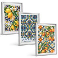 BILDER SET 3er Set - 40x60 cm Silberner Rahmen - Zitronen-Orangenblütenmuster - Silberfarben, Kunststoff (40/60cm) - TULUP