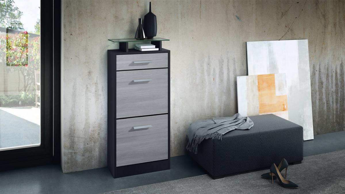 SCHUHSCHRANK Loret Front in Avola-Anthrazit - Anthrazit, Holzwerkstoff (46/104/23cm) - Vladon