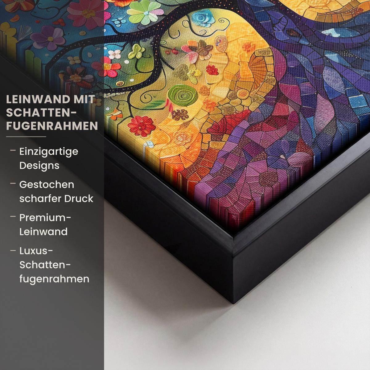LEINWAND Bilder mit Rahmen - Kunst - Baum des Lebens - Blumen - Hippie - 20x20 - Dunkelblau, Textil (20/20cm) - MuchoWow