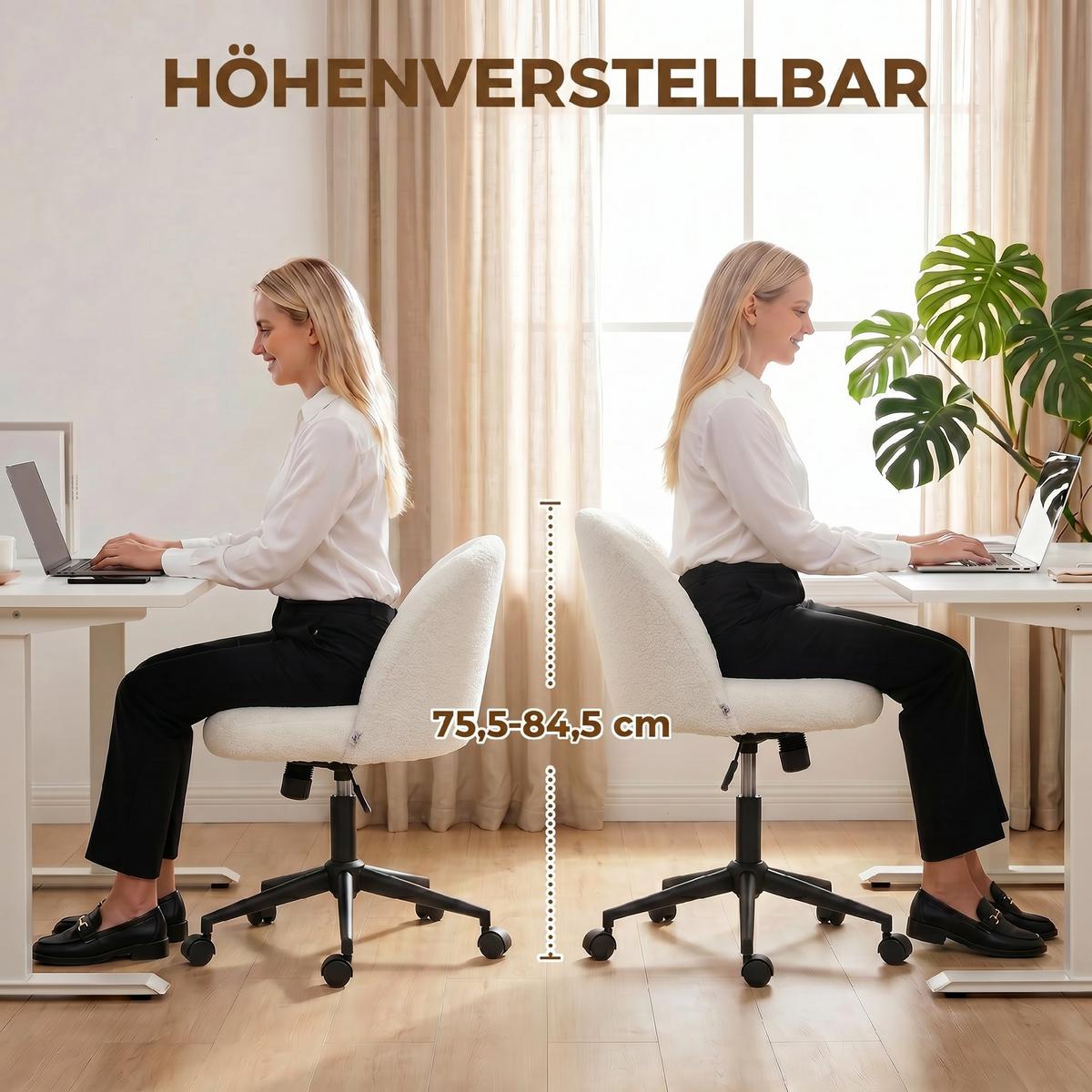 BÜROSTUHL Polyester Cremeweiß - Creme/Schwarz, Textil/Metall (52/84.5/59cm) - HOMCOM