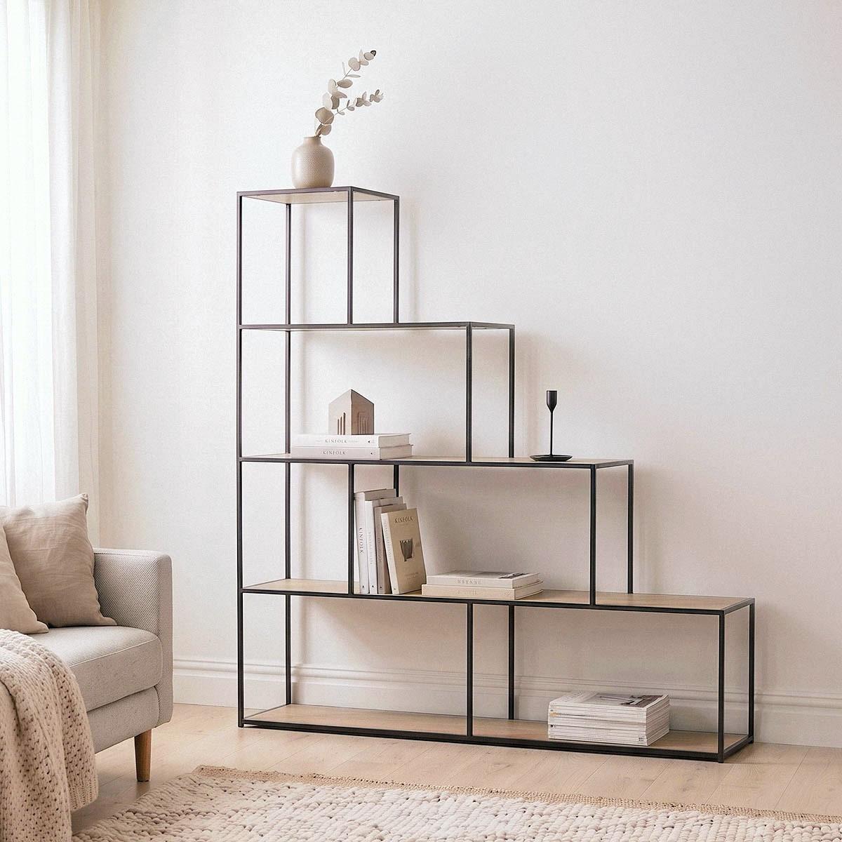 BÜCHERREGAL im Treppen-Design - L160 x H157 cm - Colorado - Schwarz, Holzwerkstoff (30/157/11cm) - Calicosy