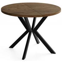 ESSTISCH Valeo runder ausziehbarer, Lefkas Eiche 120-200/120/76 cm - Alteiche/Schwarz, Holzwerkstoff/Metall (120/200/76cm) - WFL GROUP
