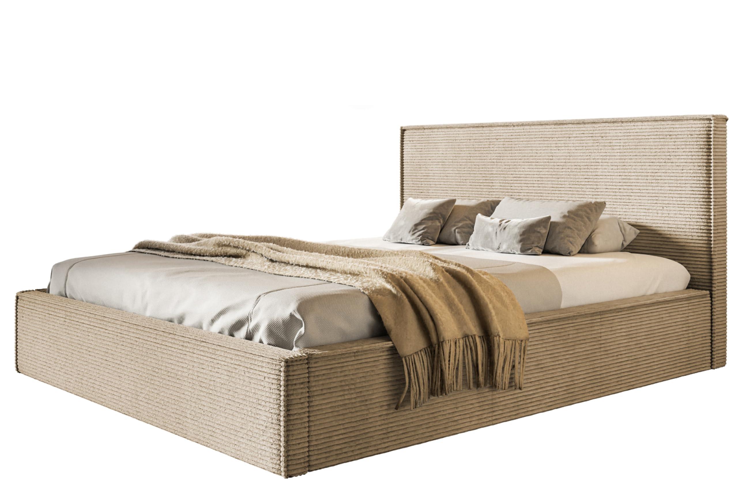 BETT 120x200 - Polsterbett mit Bettkasten und Metallrahmen - Modern Betten - Hochwertiger Poso-Stoff - Kollektion Milano - Dunkelbeige - Beige, Holz/Textil (120/200cm) - Alpi-Möbel