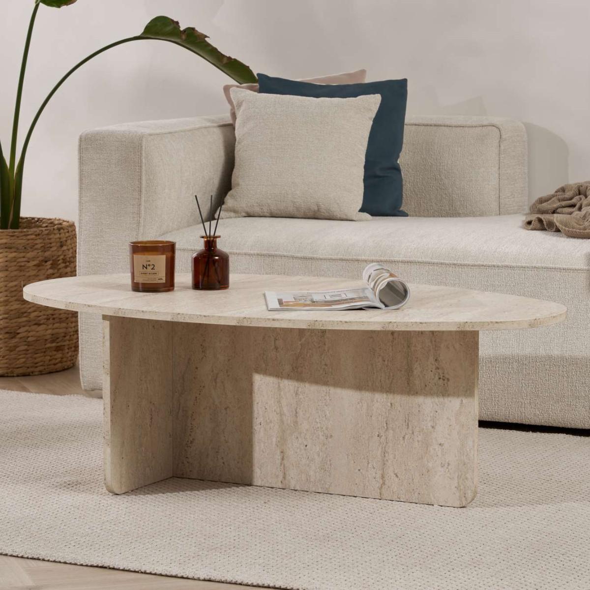 COUCHTISCH mit ovaler Platte L125 cm 65/120/40 cm - Beige, Holzwerkstoff (70/65/40cm) - Calicosy