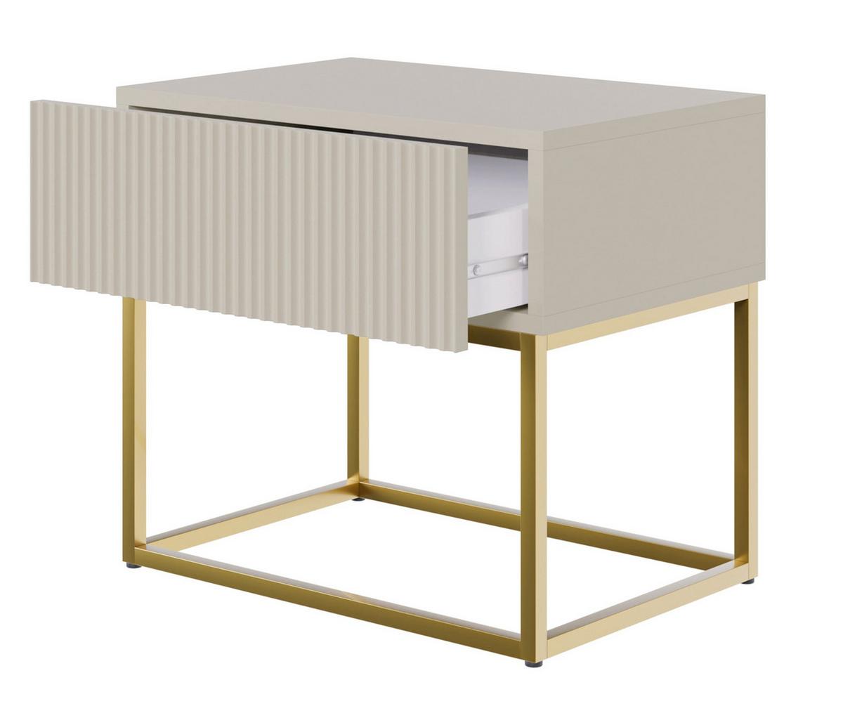 NACHTSCHRANK Veldio Graubeige mit goldenen Metallbeinen 50 cm - Taupe/Greige, Holzwerkstoff/Metall (50/44/35.6cm) - Selsey