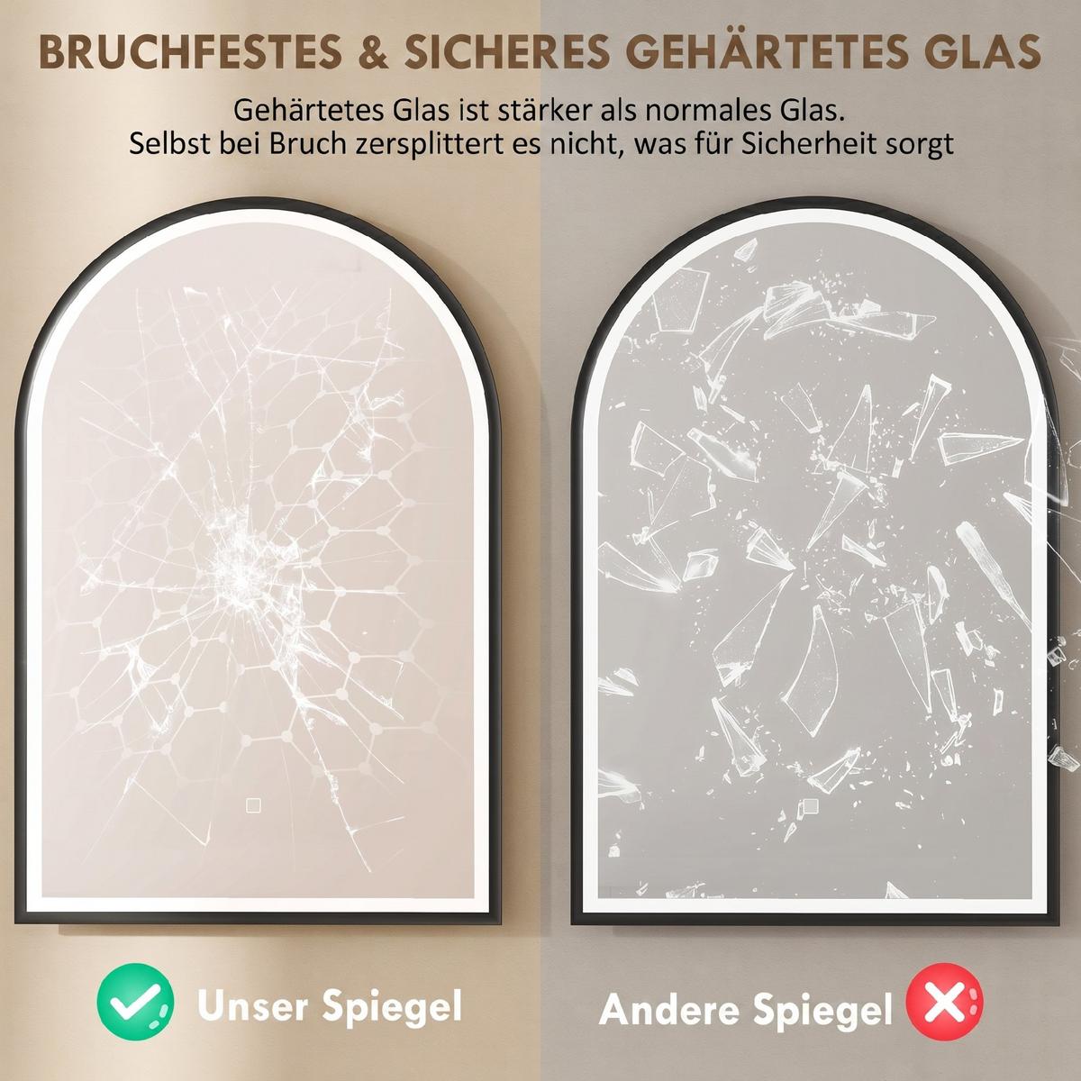 BADSPIEGEL Aluminiumlegierung gehärtetes Glas Schwarz - Schwarz, Glas (4/90/60cm) - HOMCOM