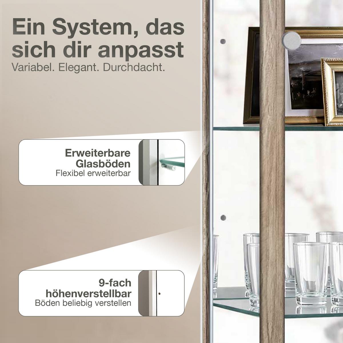 GLASVITRINE 33/37/176 cm mit Spiegel, LED & 4 höhenverstellbaren Glasböden - Transparent/Silberfarben, Glas/Holzwerkstoff (37/176/33cm) - K-Möbel
