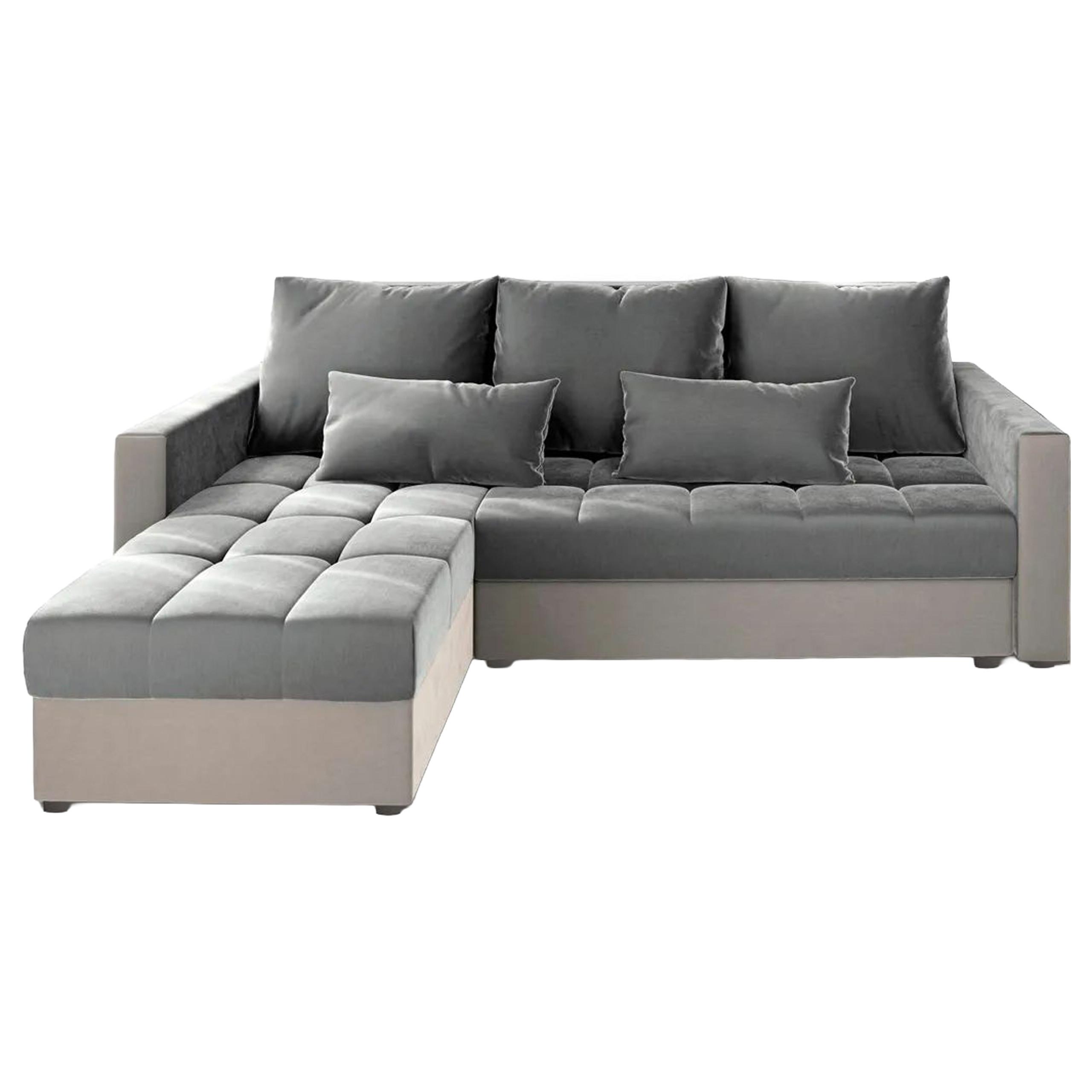 ECKSOFA KOS PIK Hellgrau Plüsch-Stoff mit Schlaffunktion - Beige/Hellgrau, Holz/Kunststoff (220/140cm) - MASSENO