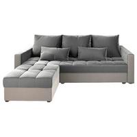 ECKSOFA KOS PIK Hellgrau Plüsch-Stoff mit Schlaffunktion - Beige/Hellgrau, Holz/Kunststoff (220/140cm) - MASSENO