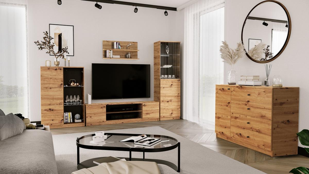 KOMMODE NATURIO 120/87/40cm mit 4 Schubladen 1 Türen Eiche Artisan - Eiche Artisan, Holzwerkstoff (120/87/40cm) - MASSENO