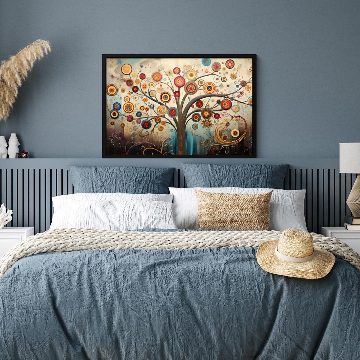 POSTER MIT RAHMENGERAHMTES BILD Baum - Baum des Lebens - Farbe 90x60 cm - Braun, Papier (90/60cm) - MuchoWow