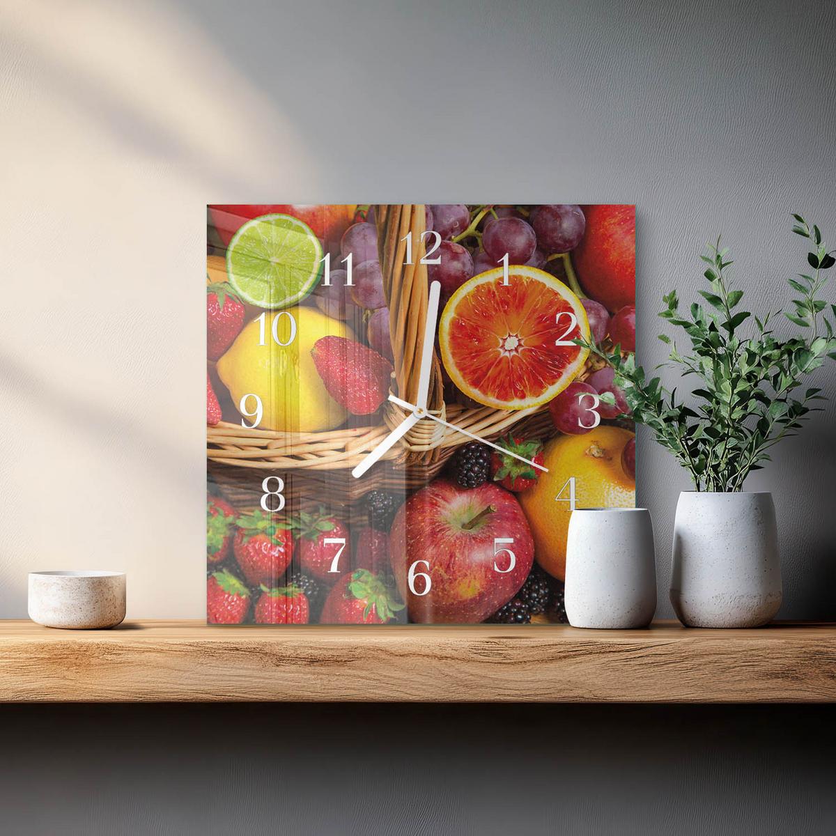 WANDUHR aus Glas 30x30 cm - Obst - Multicolor, Glas (30/30/0.4cm) - TULUP