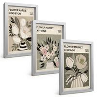 BILDER SET 3er Set - 20x30 cm Silberner Rahmen - Retro-Blumenarrangements - Silberfarben, Kunststoff (20/30cm) - TULUP
