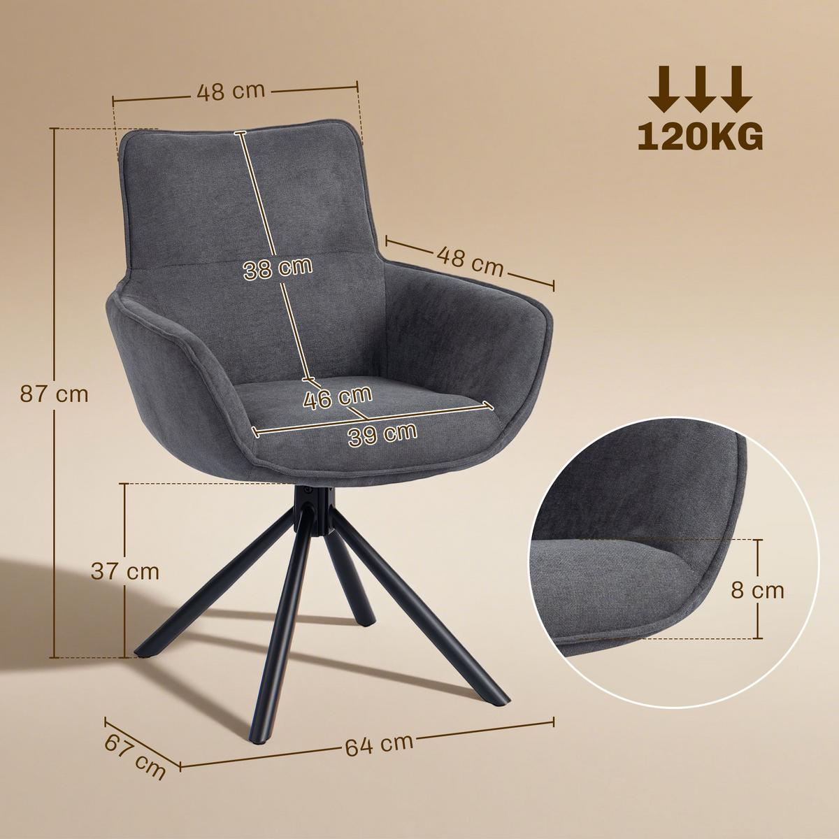 ESSZIMMERSTUHL 2er Set Polyester Metall Dunkelgrau - Dunkelgrau/Schwarz, Textil/Metall (64/87/67cm) - HOMCOM