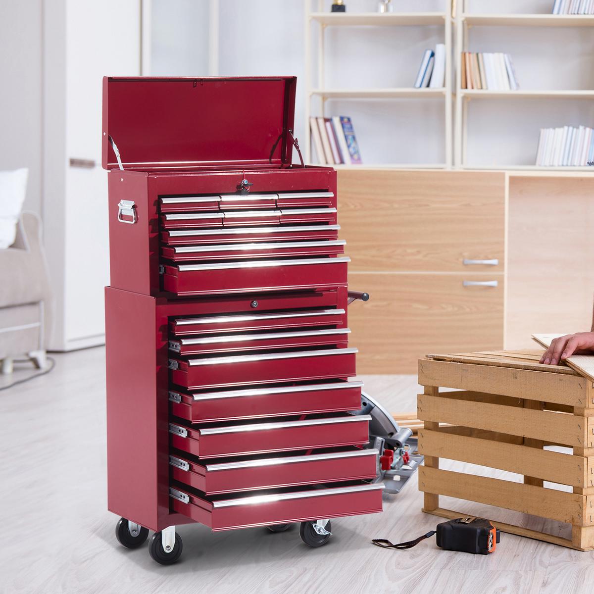 FAHRBARER Werkzeugwagen Werkstattwagen Rollwagen Werkzeugkasten Rot - Rot, Metall (33/113/61.5cm) - HOMCOM