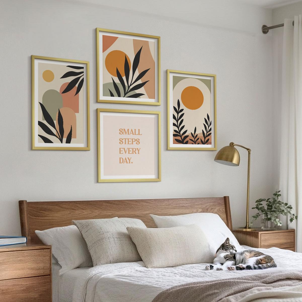 BILDER SET 4er Set - 50x50 cm & 40x60 cm Goldrahmen - Abstrakte Pflanzenmotive - Goldfarben, Kunststoff (50/50cm) - TULUP