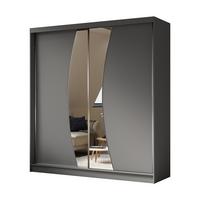 KLEIDERSCHRANK mit Spiegel-Schiebetüren und Aluminium-Leisten - VOXI - 200 cm Grau - Grau, Holzwerkstoff (200/216/61cm) - ALTDECOR