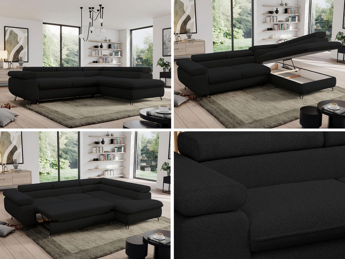 ECKSOFA PEDRO L Schwarz Boucle - Rechts Seite - Schwarz, Textil/Metall (273/208cm) - MKS