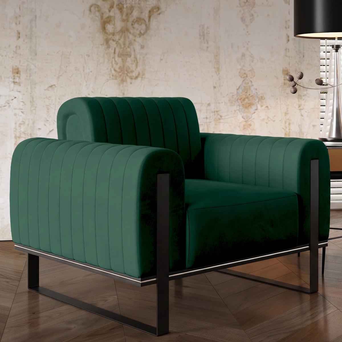 SESSEL Parissa 106 cm - Schwarz/Grün, Holz/Metall (106/79/92cm) - Selsey