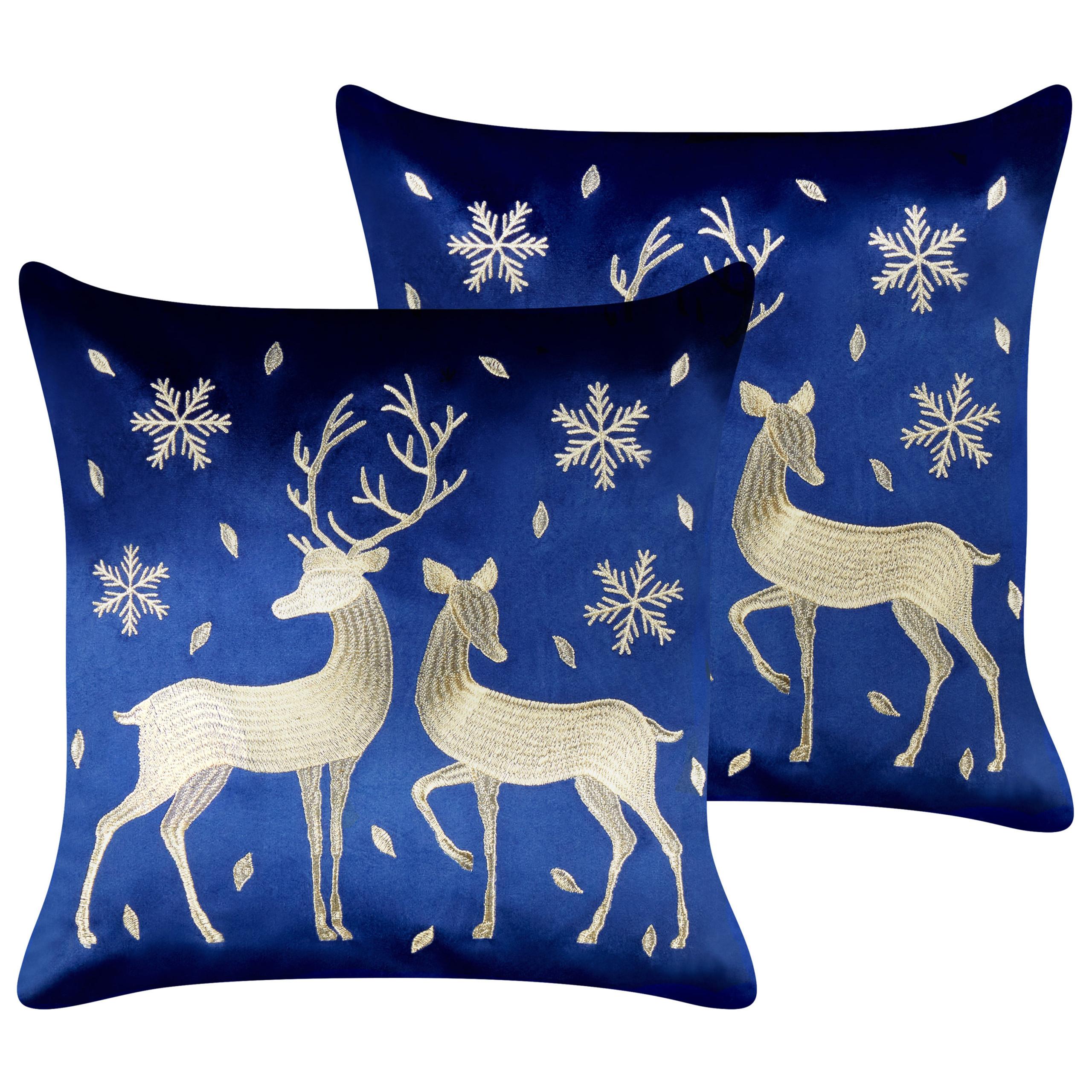 DEKOKISSEN 2er-Set Dunkelblau 45/45 cm Meringue - Goldfarben/Dunkelblau, Textil (45/45cm) - Beliani
