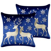 DEKOKISSEN 2er-Set Dunkelblau 45/45 cm Meringue - Goldfarben/Dunkelblau, Textil (45/45cm) - Beliani