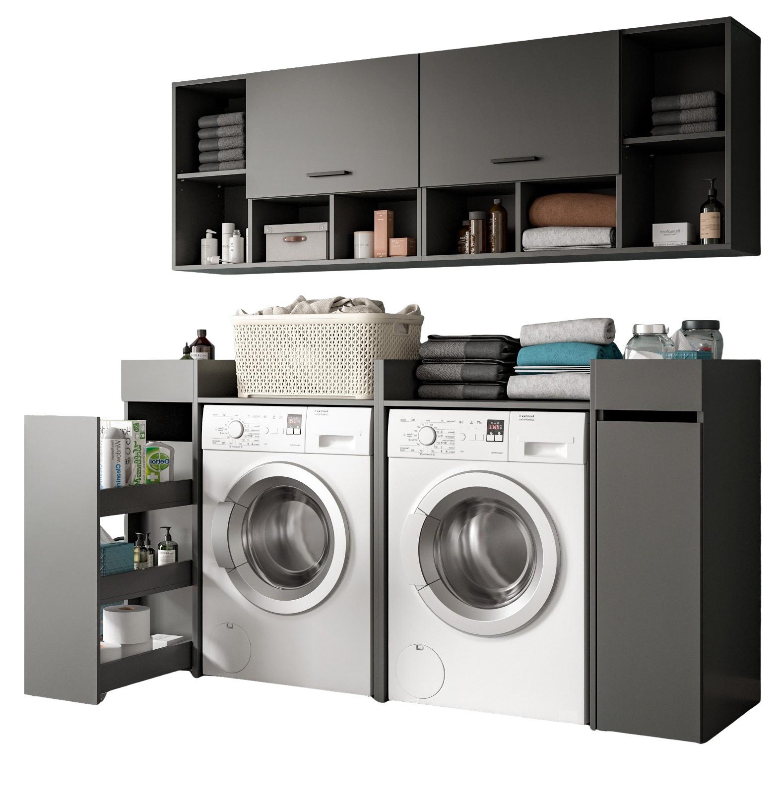 WASCHMASCHINENSCHRANK grau Set 6-teilig 190 cm, Umbau für Waschmaschine und Trockner - Schwarz/Grau, Holzwerkstoff/Kunststoff (190/195/60cm) - Inn.Furn