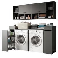 WASCHMASCHINENSCHRANK grau Set 6-teilig 190 cm, Umbau für Waschmaschine und Trockner - Schwarz/Grau, Holzwerkstoff/Kunststoff (190/195/60cm) - Inn.Furn