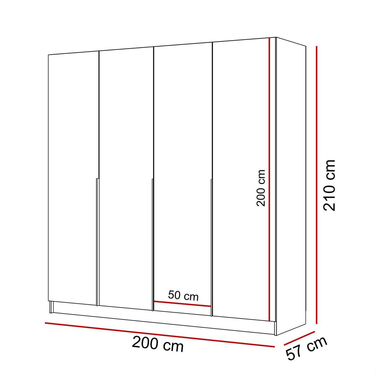 KLEIDERSCHRANK AUREL 4D mit Spiegel mit goldenen Griffen - Kaschmir/Goldfarben, Holzwerkstoff (200/200/57cm) - Lookway
