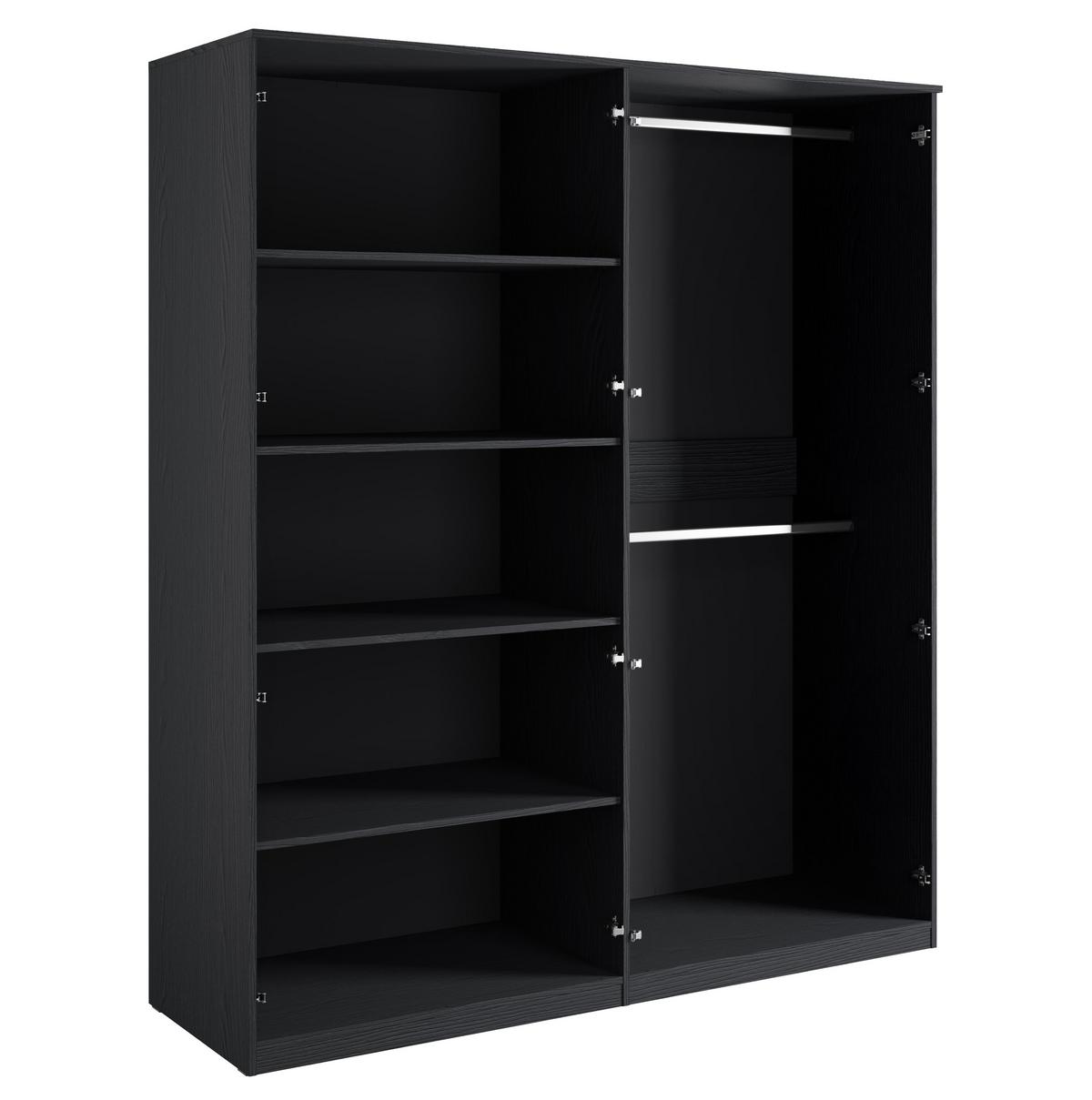 KLEIDERSCHRANK Brunelli 4T Schwarz 179,5/209/58,5 cm – mit 2 Kleiderstangen - Schwarz, Holzwerkstoff (179.5/209/58.5cm) - AX Living