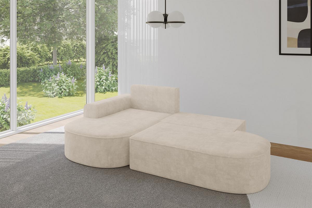 ECKSOFA mit Schlaffunktion und Bettkasten Ottomane Links MARI-L1-S - 283x167x73 cm Beige Velours - Sandfarben/Schwarz, Holzwerkstoff/Kunststoff (283/167cm) - ALTDECOR