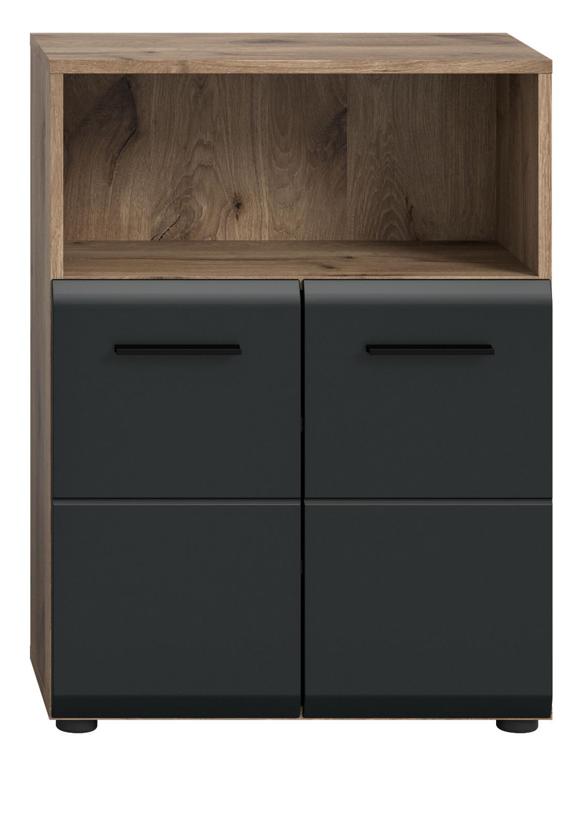 MIDISCHRANK schwarz matt, Eiche 2-türig, Badkommode 60 x 80 cm - Eichefarben/Schwarz, Holzwerkstoff/Kunststoff (60/80/30cm) - Inn.Furn