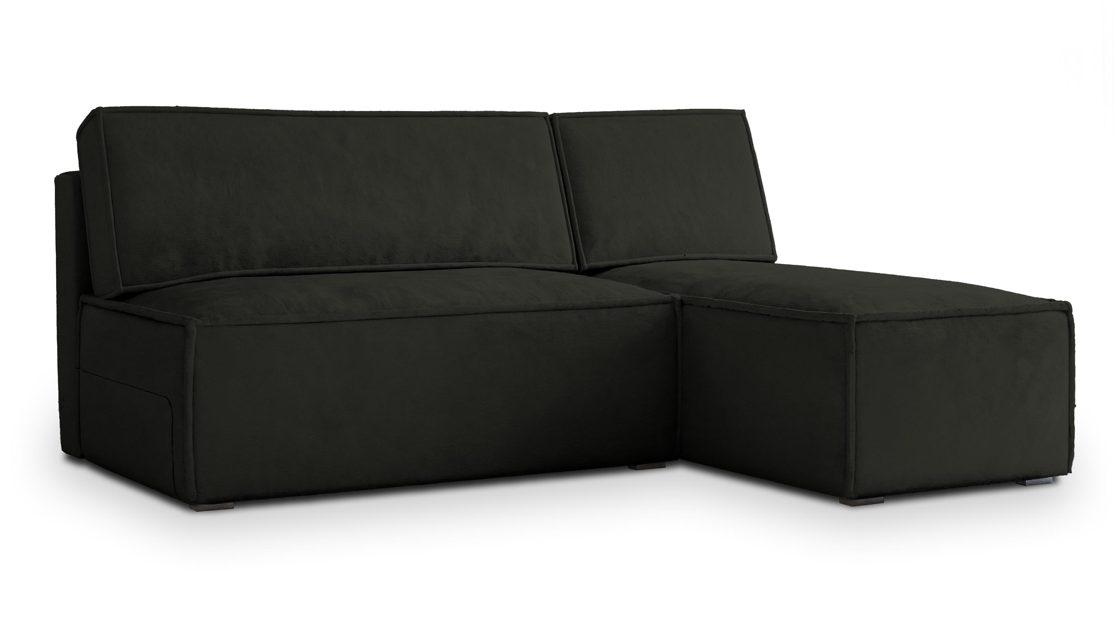 ECKSOFA BRISO M Schwarz Velours-Stoff mit Schlaffunktion - Schwarz/Grau, Holz/Kunststoff (200/140cm) - MASSENO