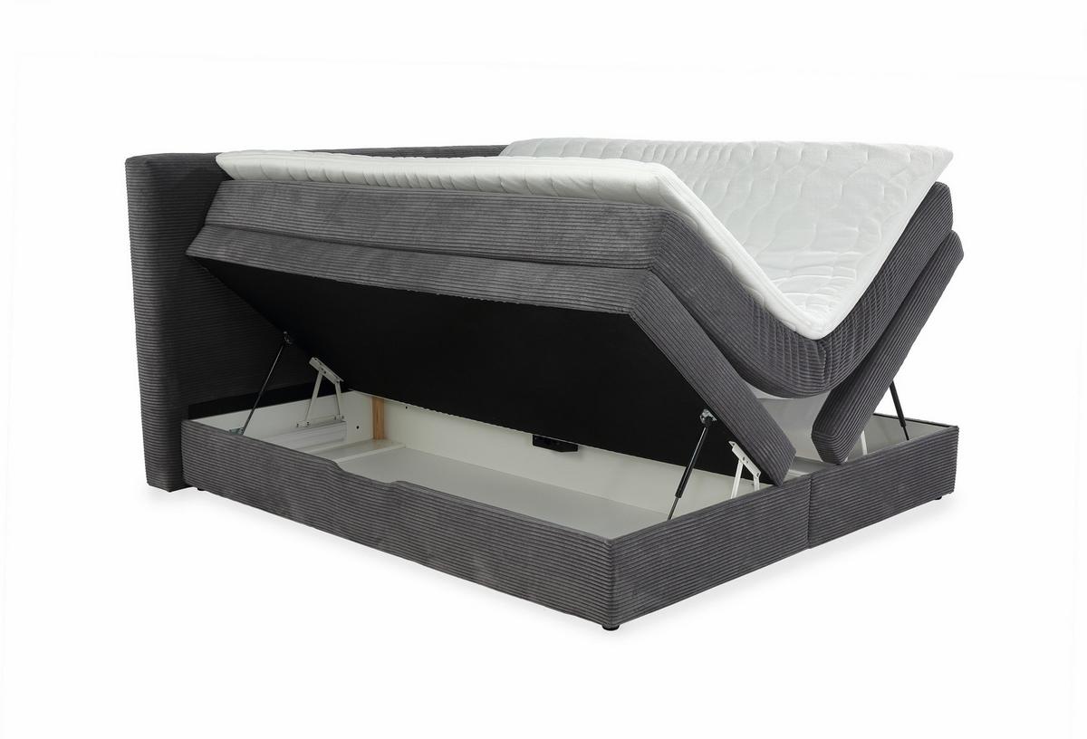 BOXSPRINGBETT 180x200 cm, 7-Zonen-Tonnentaschen-Federkernmatratzen H3, Topper, Bonell-Federkern, 2 Bettkästen, Cord Dunkelgrau / 20038 - Dunkelgrau/Schwarz, Kunststoff/Textil (180/200cm) - luma-home