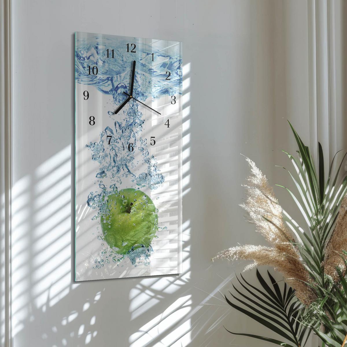 WANDUHR aus Glas 30x60 cm - Apfelwasser - Multicolor, Glas (30/60/0.4cm) - TULUP