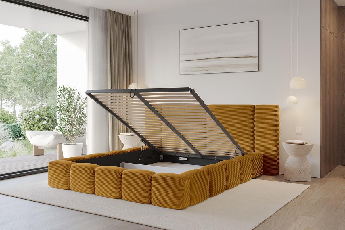 POLSTERBETT mit Bettkasten und Lattenrost, Boxbett ohne Matratze - NILO 120x200 Senfgelb - Currygelb, Holzwerkstoff/Textil (120/200cm) - ALTDECOR