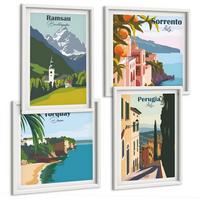 BILDER SET 4er Set - 50x50 cm & 40x60 cm Weißer Rahmen - Berglandschaften und Städte - Weiß, Kunststoff (50/50cm) - TULUP