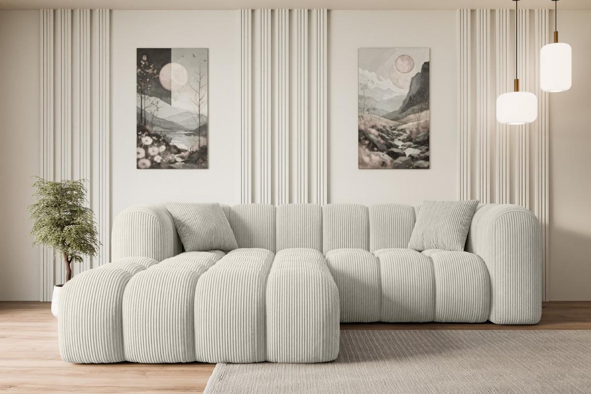 ECKSOFA Ottomane Links OLEA-L1 - 231x173x74 cm Creme - Hellgrau/Creme, Holzwerkstoff/Kunststoff (190/242cm) - ALTDECOR