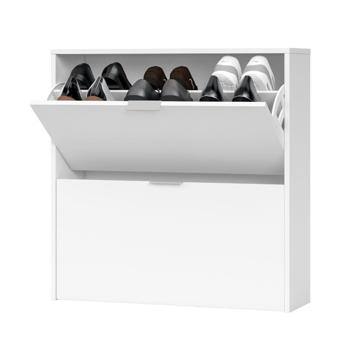 SCHUHSCHRANK 2 Klappen Zapateros - L75 cm - Weiß, Holzwerkstoff (22/76/75cm) - Calicosy