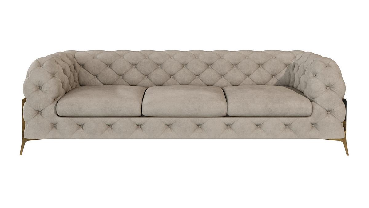 CHESTERFIELD-SOFA 3-Sitzer Lexi Dunkle Creme Samt - Goldfarben/Creme, Holz/Textil (243/75/100cm) - S-Style Möbel