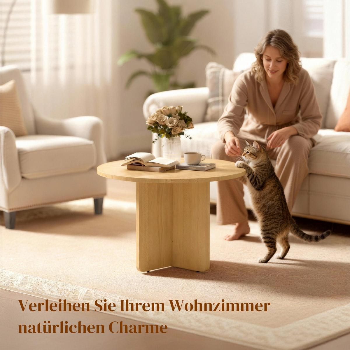 COUCHTISCH rund Ø66/45 cm - Naturfarben, Holz/Bambusholz (66/66/45cm) - HOMCOM