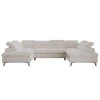 WOHNLANDSCHAFT PABLO U Cord Beige mit Topper Visco - Beige/Schwarz, Textil/Metall (346/76/208cm) - MKS