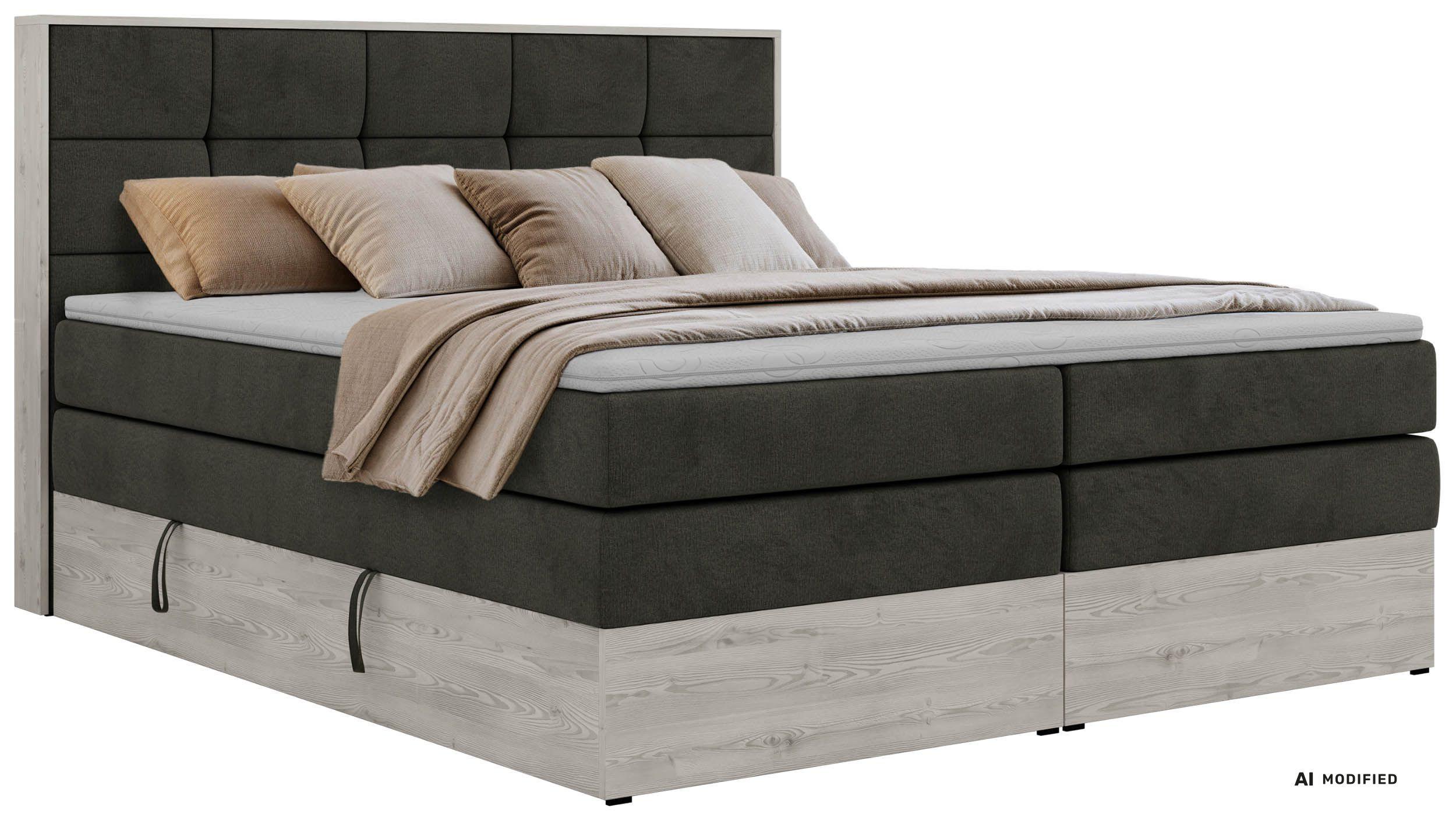 BOXSPRINGBETT ALNOR KING 160/200 - Dunkelgrau Velvet - Topper T25 - H3 - Dunkelgrau/Anthrazit, Kunststoff/Textil (160/200cm) - MKS