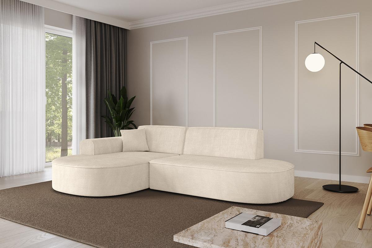 ECKSOFA Ottomane Links MARI-L1 - 243x171x79 cm Beige Cord - Beige/Schwarz, Holzwerkstoff/Kunststoff (163/234cm) - ALTDECOR