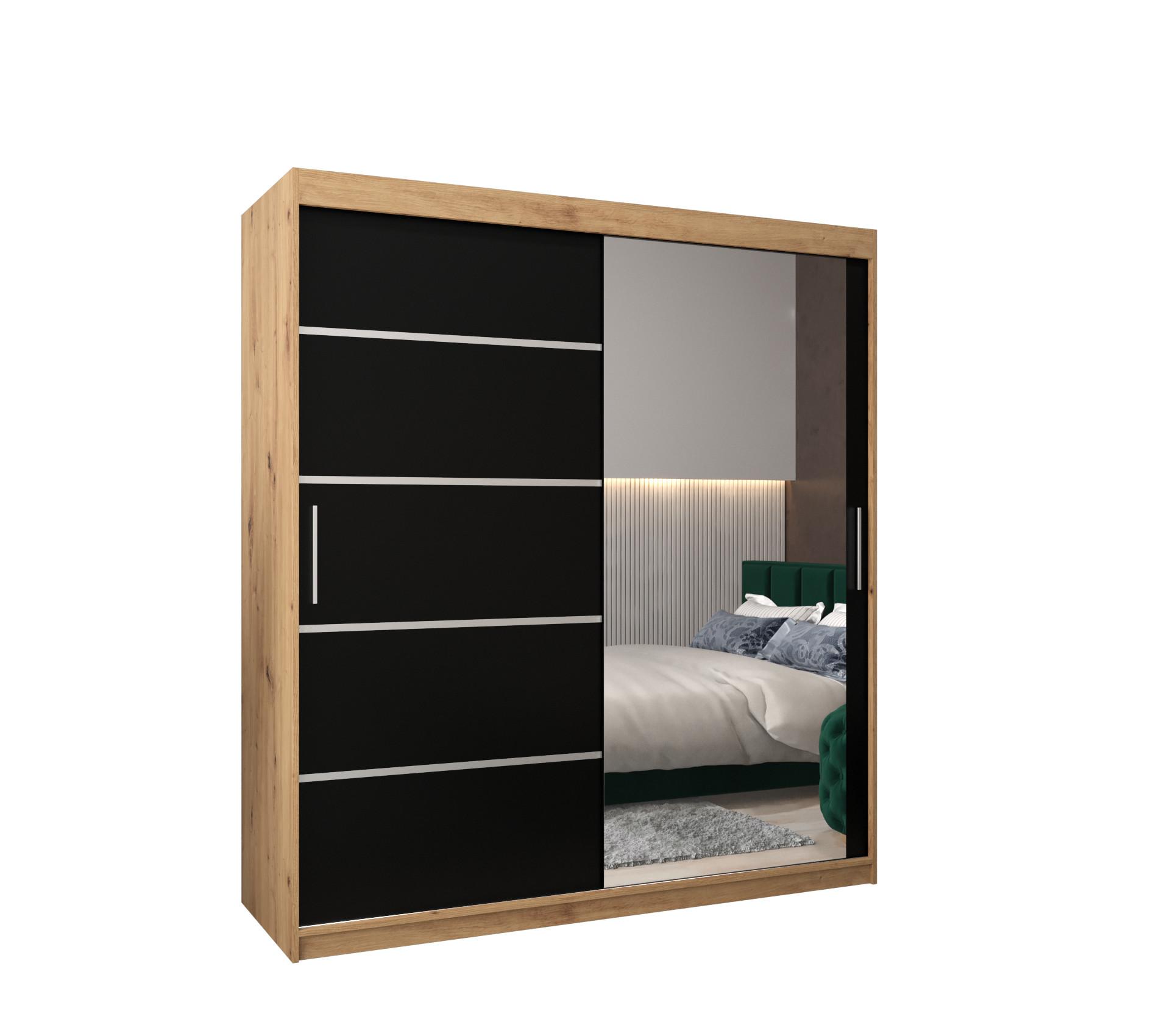 SCHWEBETÜRENSCHRANK 200/180/62 2-türig - Silberfarben/Schwarz, Holz/Kunststoff (180/200/62cm) - MÖBEL KRYSPOL