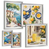 BILDER SET 5er Set - 50x50 cm & 20x30 cm & 40x60 cm Silberner Rahmen - Olivenblüten in Vasen Natur - Silberfarben, Kunststoff (40/60cm) - TULUP