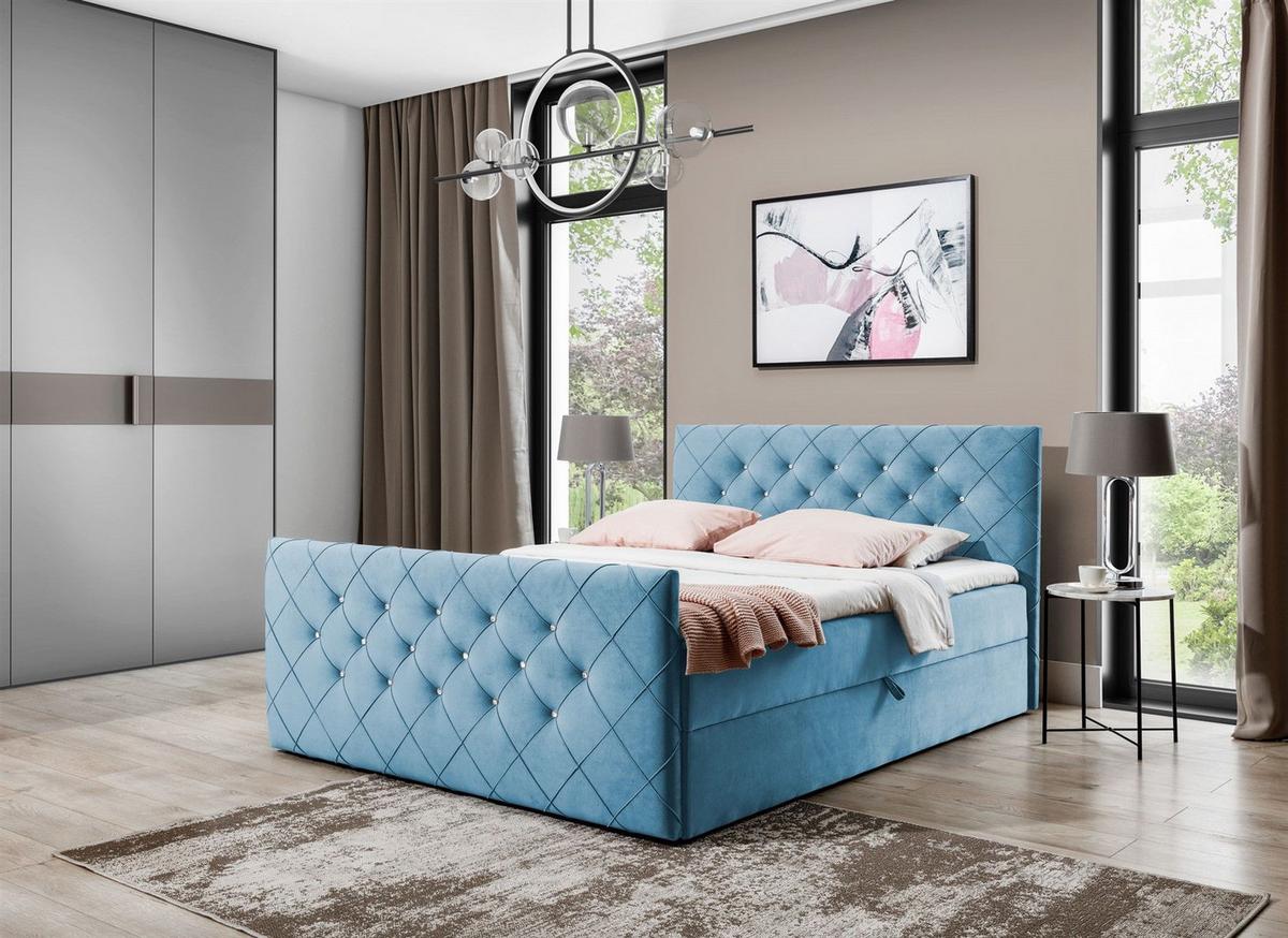 BOXBETT Eivor In Magic Velvet - Hellblau, Holzwerkstoff/Textil (200/200cm) - Fun Möbel